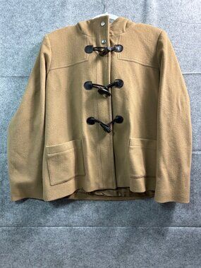 Saks Fifth Avenue Camel Wool Hooded Pea Coat 14 Toggle Zip Loro Piana Fabric
